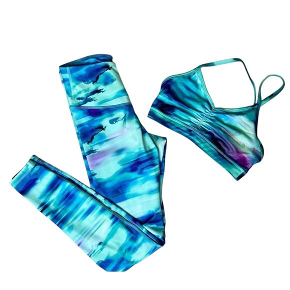 Old Navy Leggings & Bra Bralette Set SMALL Cosmic Abstract Gym Pilates Workout - Picture 1 of 15